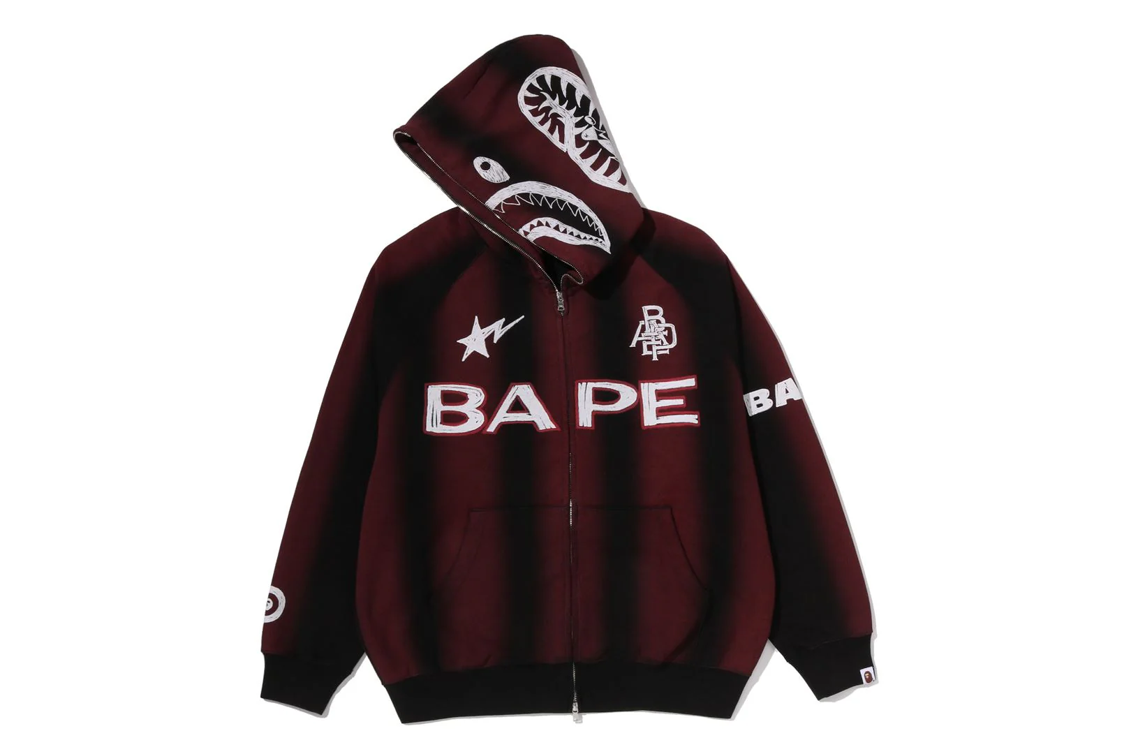 HAND DRAW FOOTBALL SHARK RELAXED FIT FULL ZIP HOODIE - Image 2