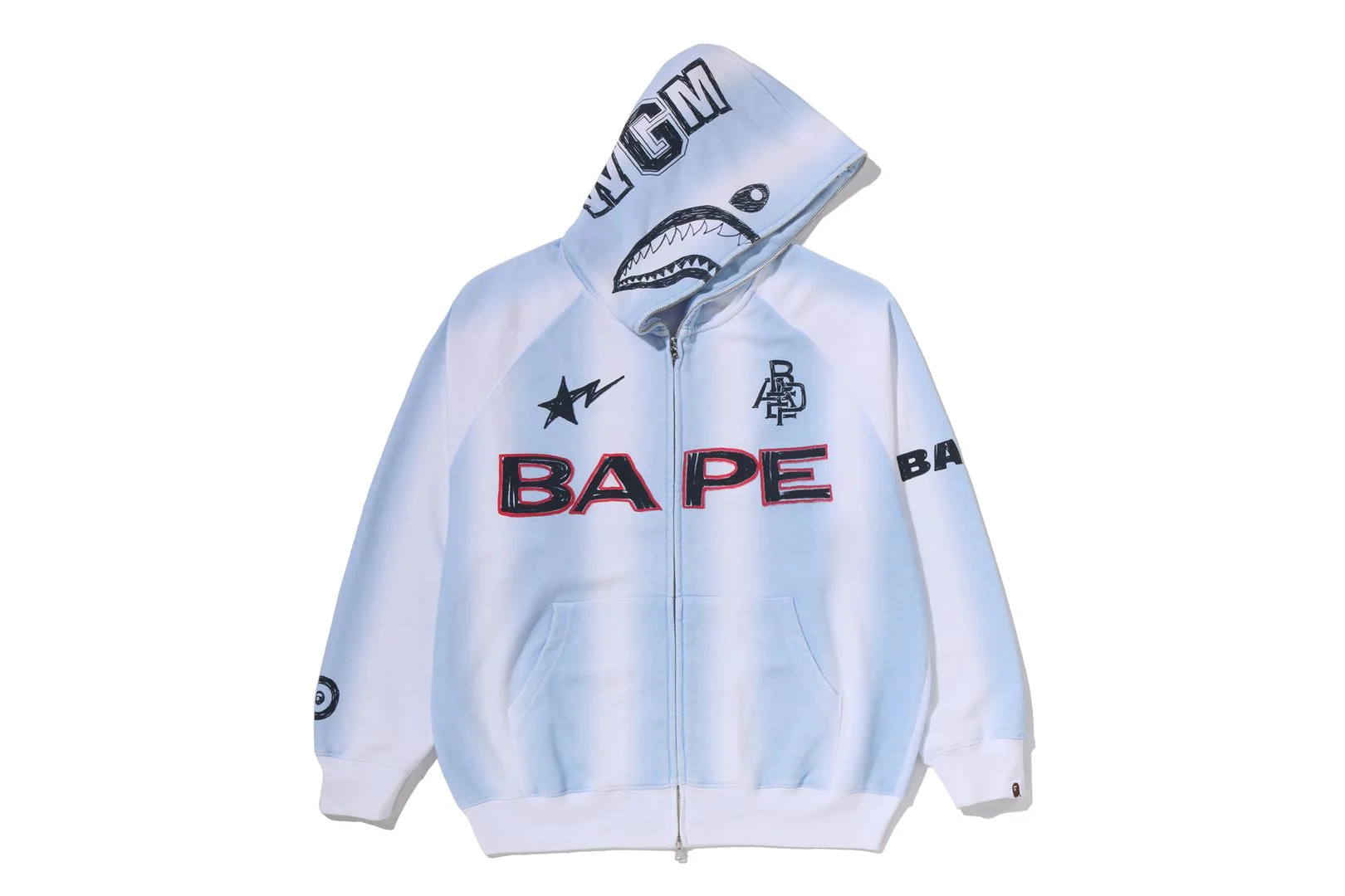 HAND DRAW FOOTBALL SHARK RELAXED FIT FULL ZIP HOODIE - Image 8
