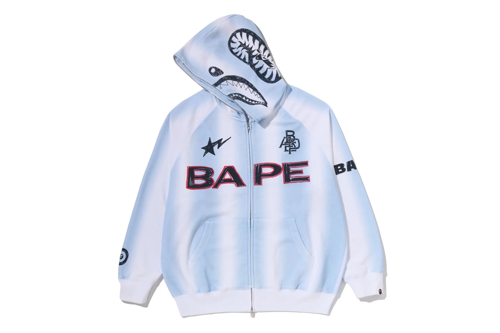 HAND DRAW FOOTBALL SHARK RELAXED FIT FULL ZIP HOODIE - Image 9