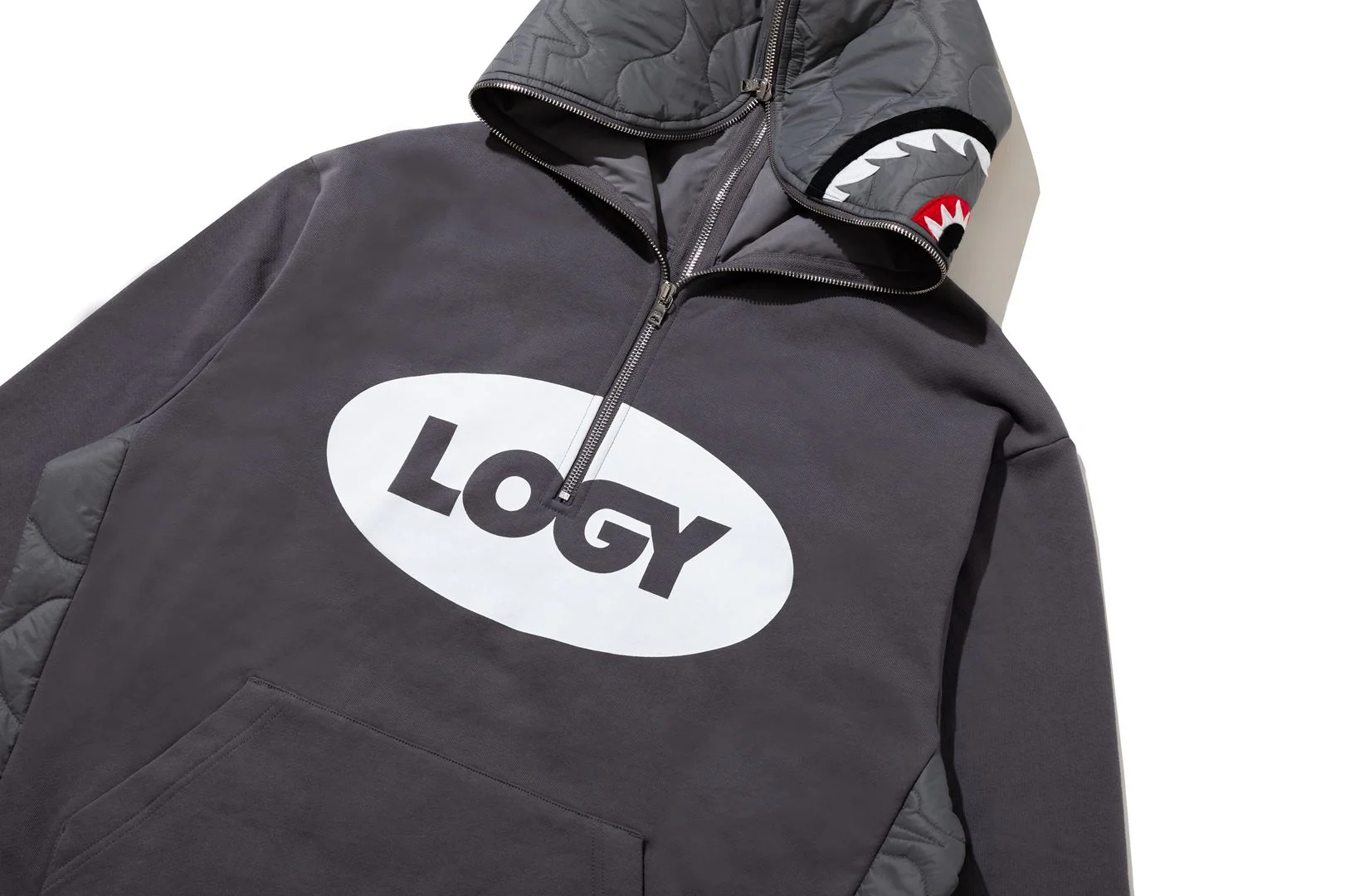 BAPE X KAZUKI LOGY HALF ZIP SHARK RELAXED FIT PULLOVER HOODIE - Image 4