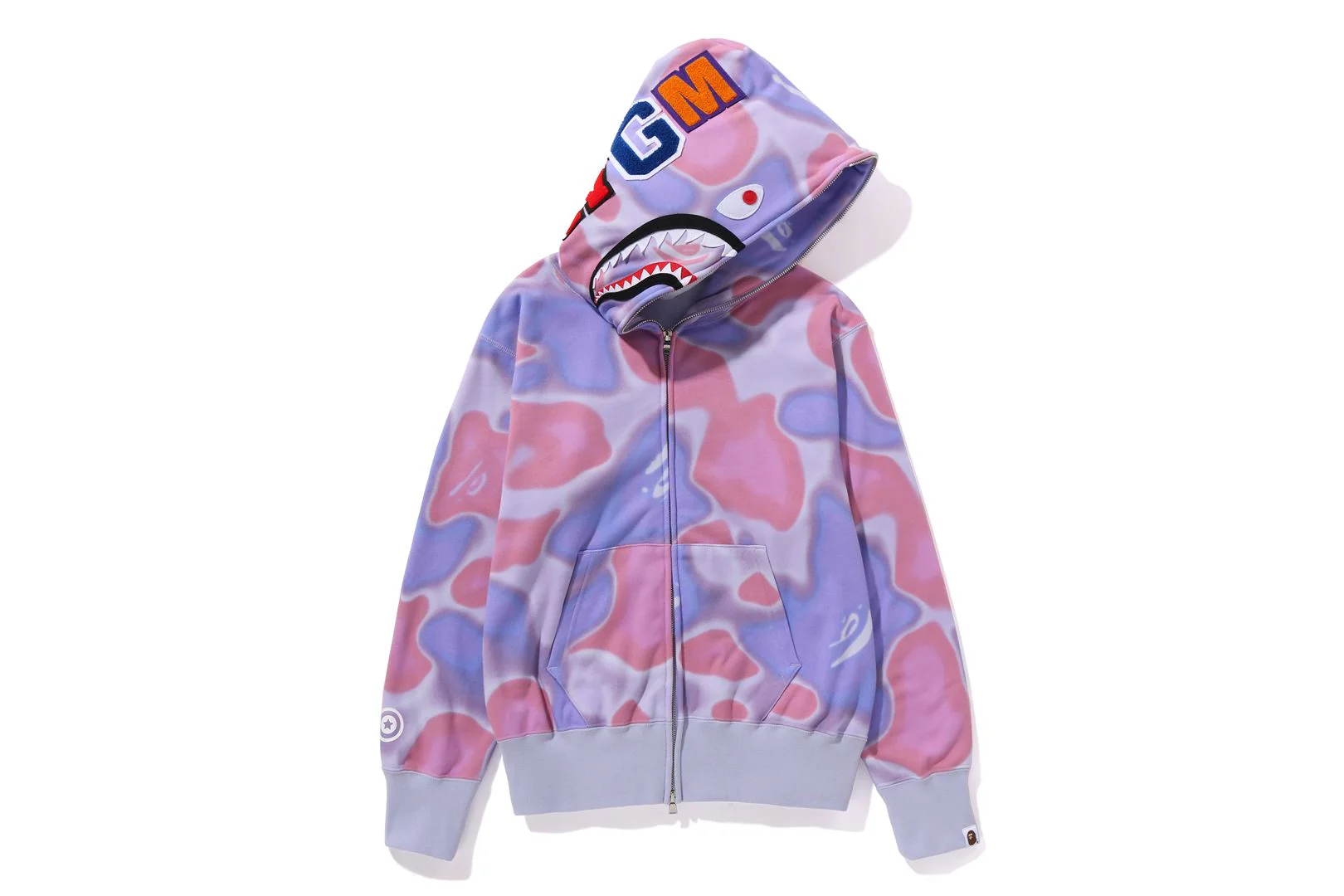BAPE WOMENS SHARK PRINT LIQUID CAMO FULL ZIP HOODIE WIDE FIT - Image 3