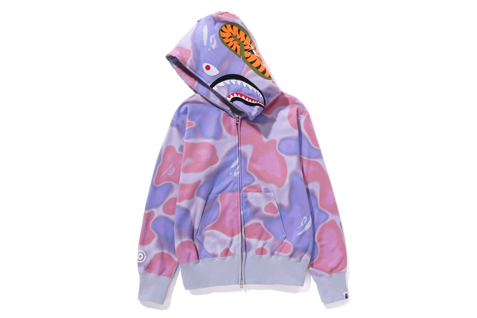 BAPE WOMENS SHARK PRINT LIQUID CAMO FULL ZIP HOODIE WIDE FIT - Image 4