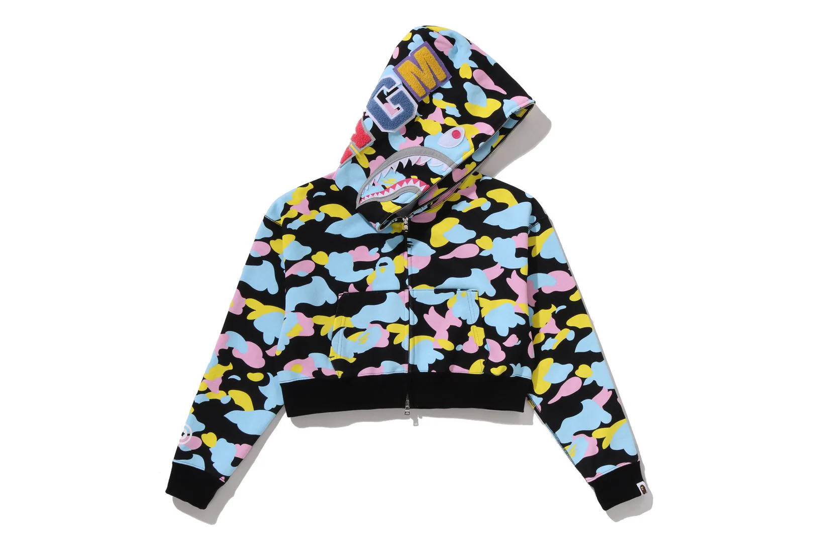 NEW MULTI CAMO SHARK CROPPED FULL ZIP HOODIE LADIES - Image 6