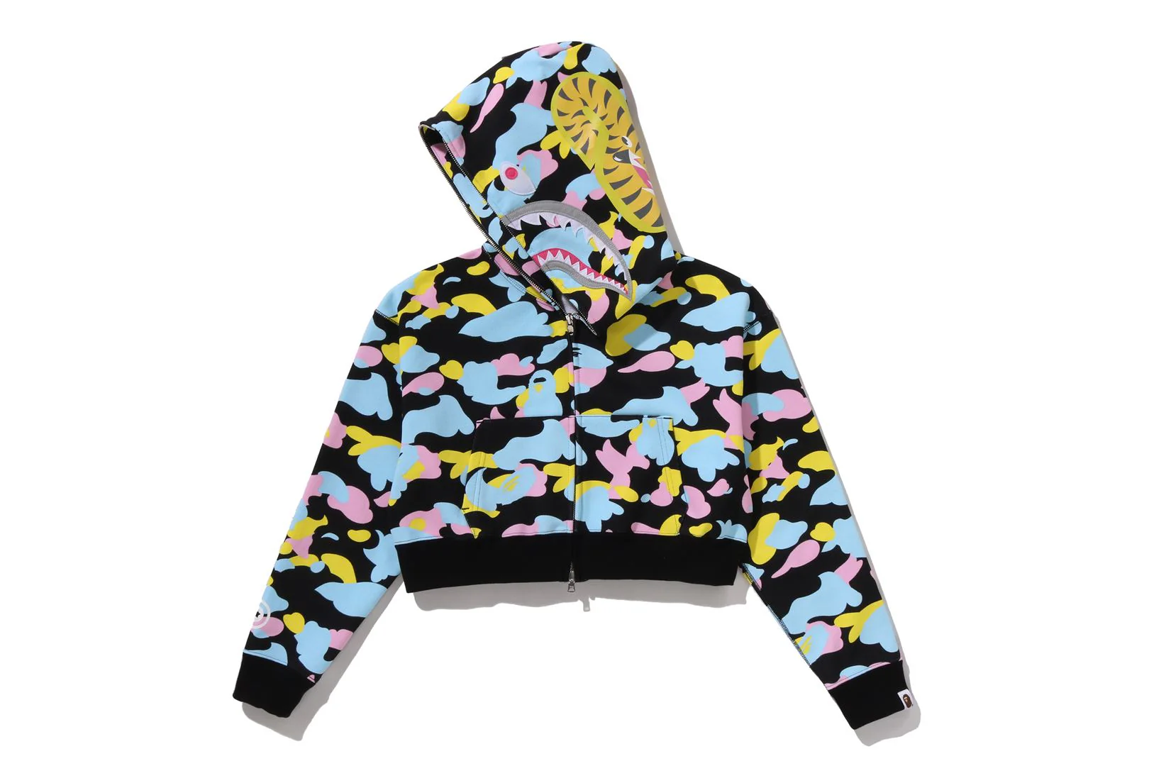 NEW MULTI CAMO SHARK CROPPED FULL ZIP HOODIE LADIES - Image 7