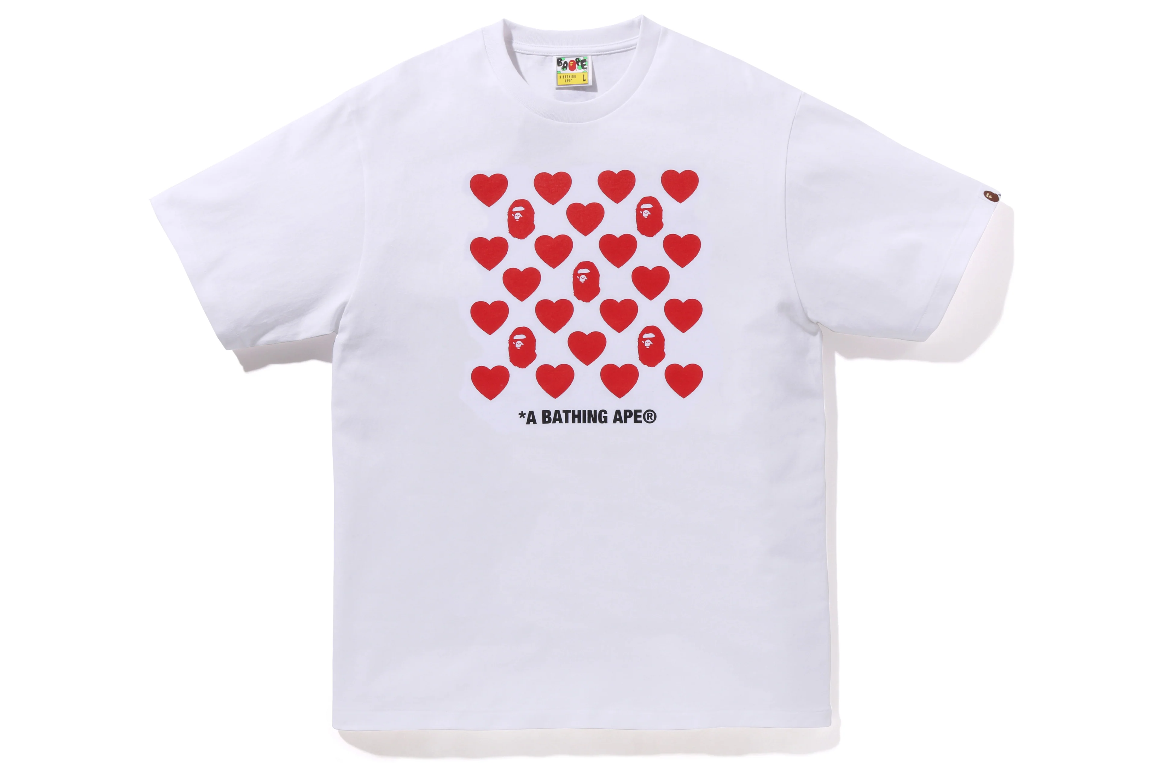 BAPE MENS COTTON HEART PATTERN BOX T-SHIRT - Image 3