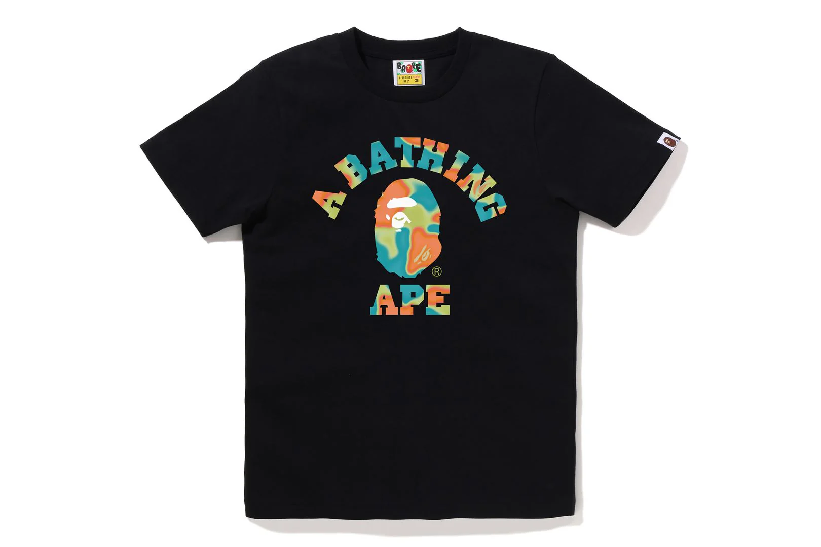 BAPE WOMENS COTTON APE HEAD PRINT LIQUID CAMO COLLEGE T-SHIRT - Image 3