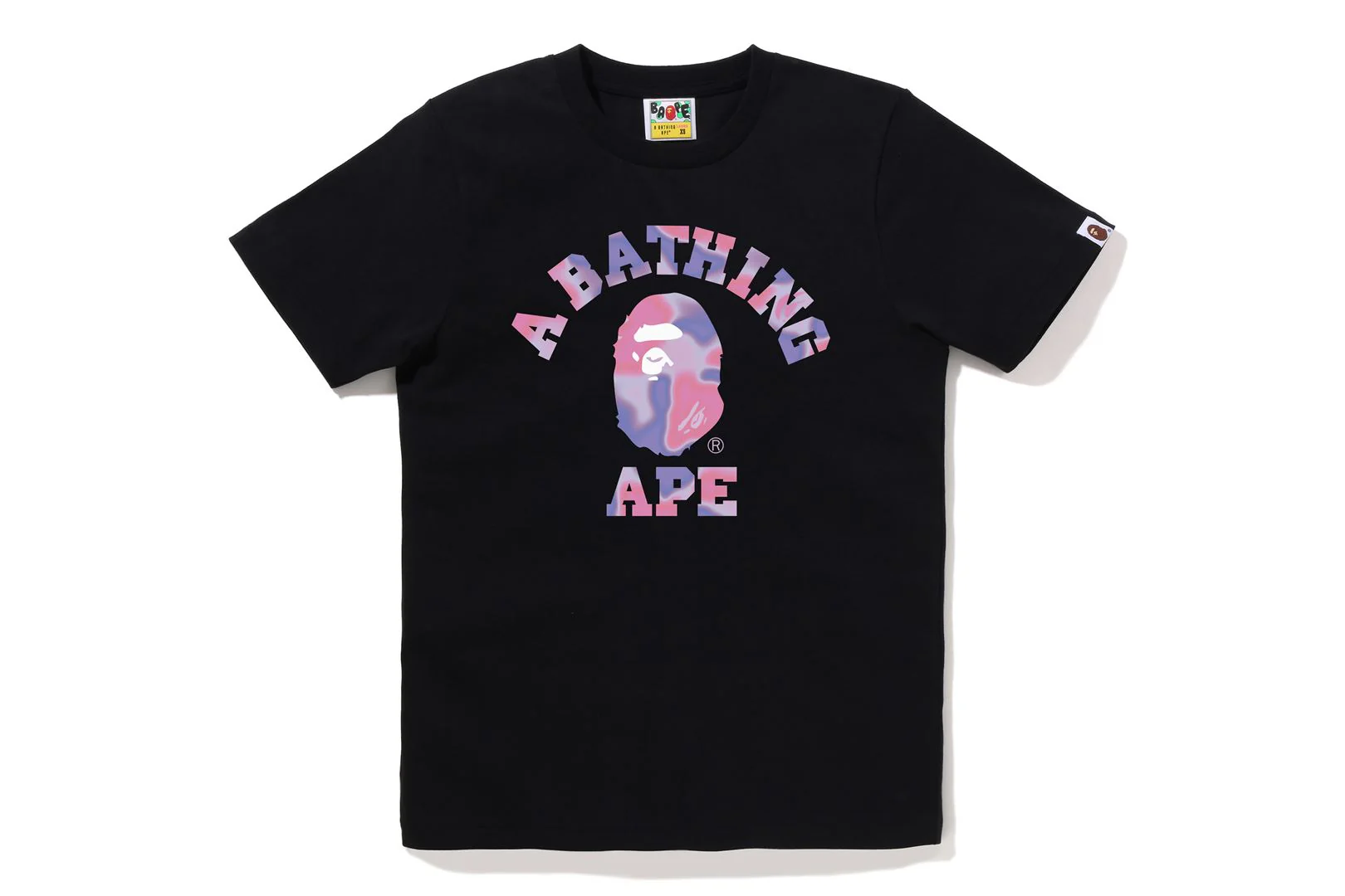 BAPE WOMENS COTTON APE HEAD PRINT LIQUID CAMO COLLEGE T-SHIRT - Image 4