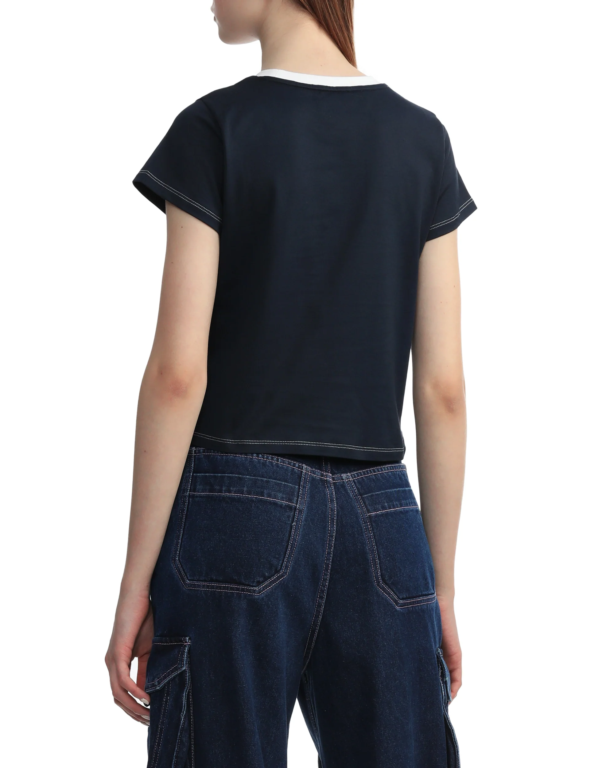 BAPY WOMENS COTTON CONTRAST STITCH STA T-SHIRT - Image 4