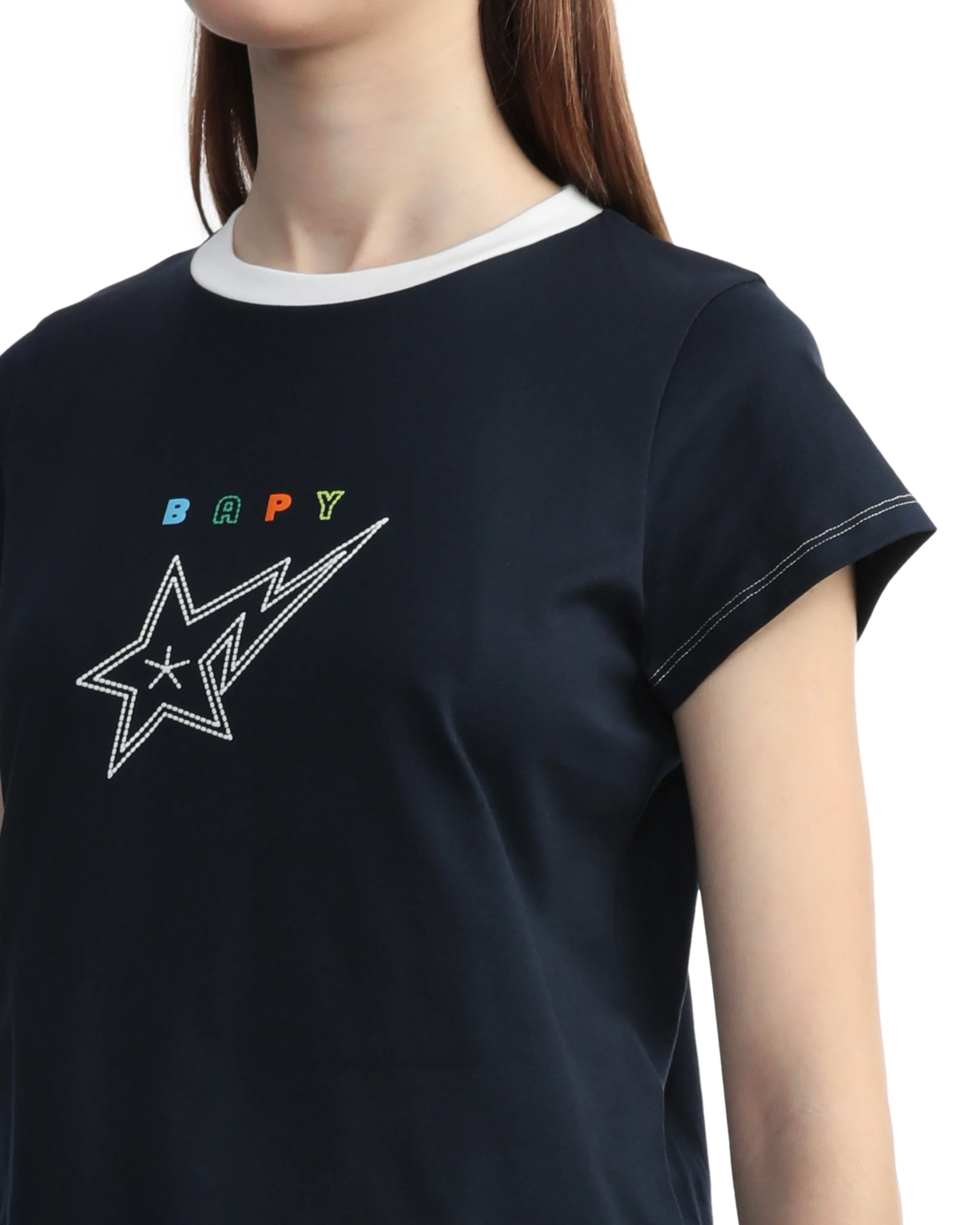 BAPY WOMENS COTTON CONTRAST STITCH STA T-SHIRT - Image 5
